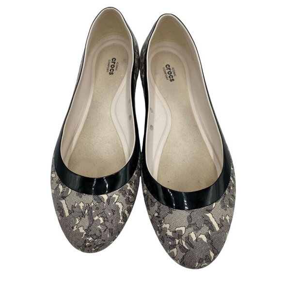 Crocs Lina Ballet Flats Oyster White/Black Print Slip On Women's Size 9 - Picture 5 of 12